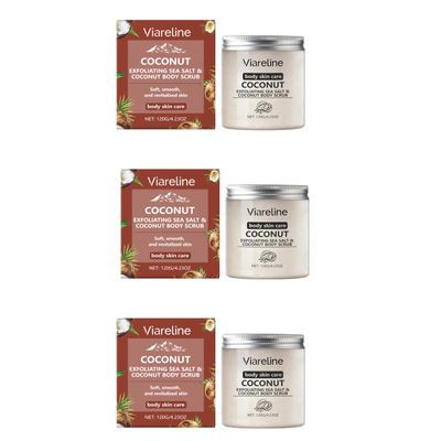 3 Pcs- Coconut-Scented Sea Salt Body Scrub: a Gentle, Moisturising Scrub That Exfoliates and Smooths The Skin.Moisturizing and Exfoliating Body, Face, Hand, Foot Scrub