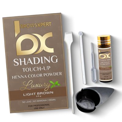 BROWSXPERT Professional Shading Touch-Up Kit  Herbal Henna Color Powder with Mixing Dish, Stir & Brush + Follow Instructions | 3.5g | Light Brown