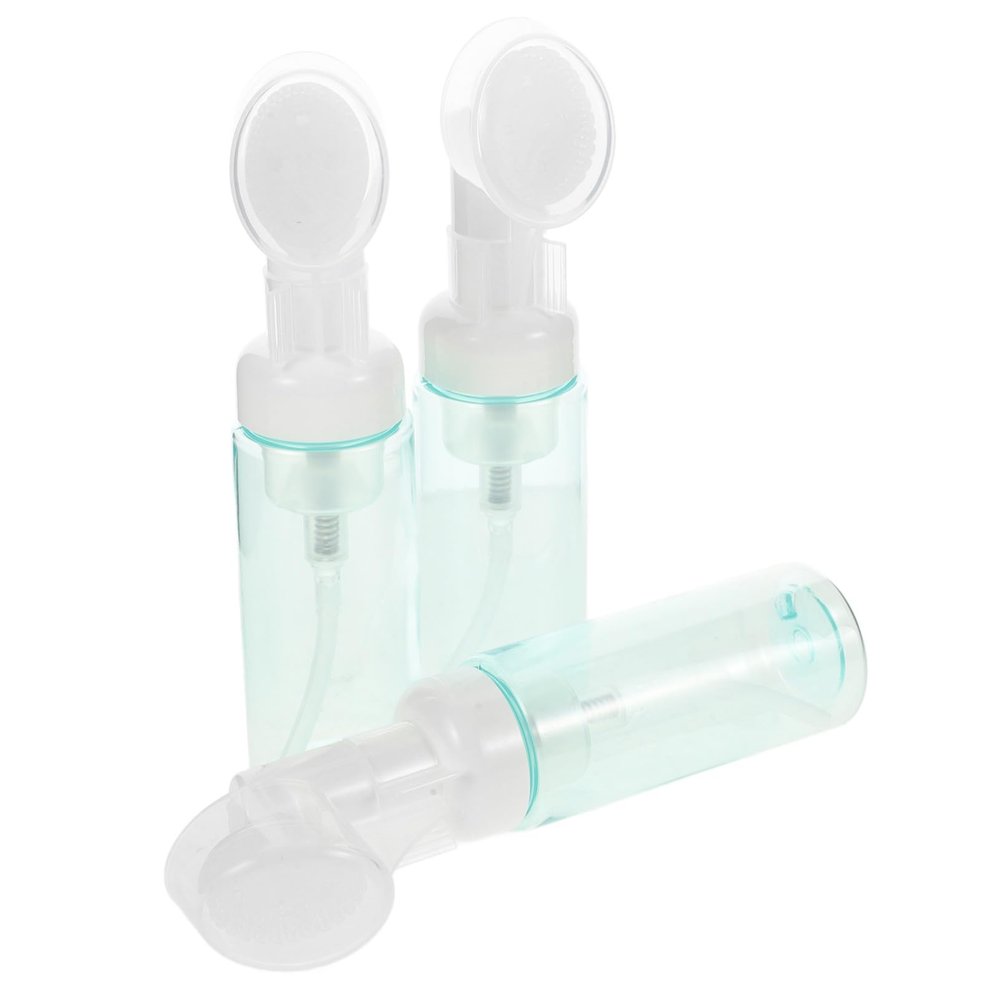 VICASKY 3Pcs Transparent Foaming Bottle with Brush Head Travel Friendly Pump Dispenser for Facial Cleanser Shampoo Wash Lightweight and Refillable Storage