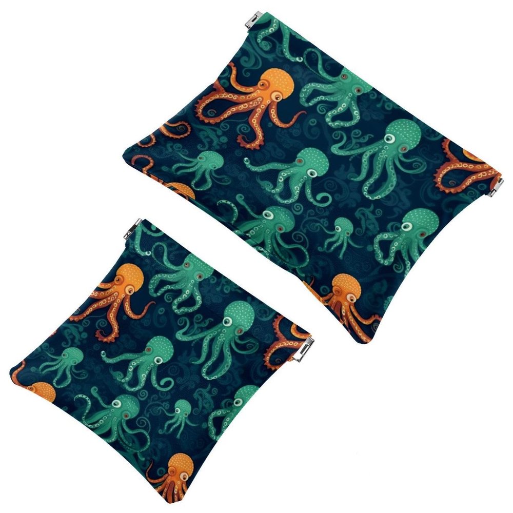 2Pcs Octopus Art-632 Pocket Cosmetic Bag for Purses, Waterproof Makeup Bag Cosmetic Pouch, Portable No Zipper Makeup Bag