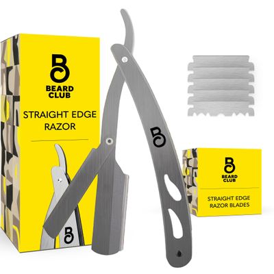 The Beard Club Straight Razor for Men - Navajas Para Barbero - Barber Straight Edge Razor Kit - Single Derby Blade Cutthroat With 5 Replaceable Stainless Steel Blades