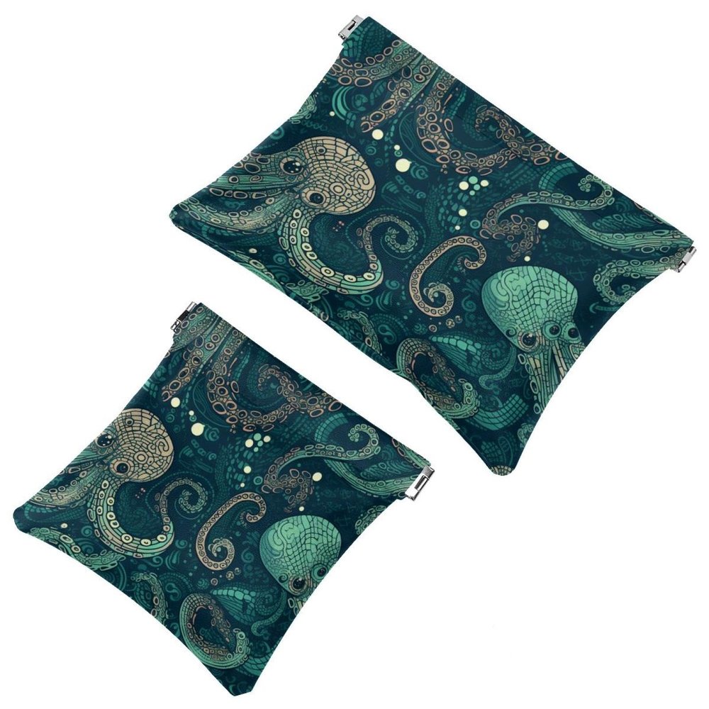 2Pcs Octopus Art-635 Pocket Cosmetic Bag for Purses, Waterproof Makeup Bag Cosmetic Pouch, Portable No Zipper Makeup Bag