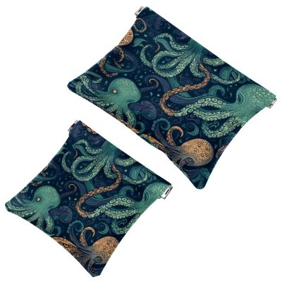 2Pcs Octopus Art-638 Pocket Cosmetic Bag for Purses, Waterproof Makeup Bag Cosmetic Pouch, Portable No Zipper Makeup Bag