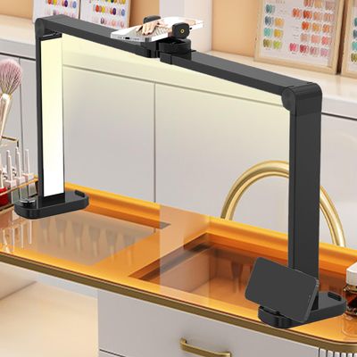 YXKJZHF Foldable Half Moon Nail Desk Light, 3 Color Dimmable Nail Desk Lamp, LED 40W Nails Tech Light with Phone Stand (Black)