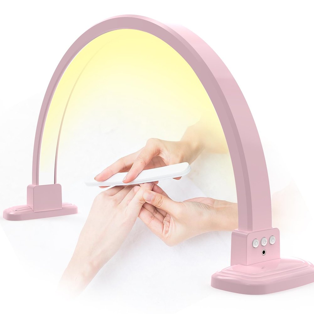 YXKJZHF 30in Half Moon Lamp for Nails, Pink Nail Desk Light with Phone Holder, Ring Nail Tech Desk Lamp 3 Color Temperature