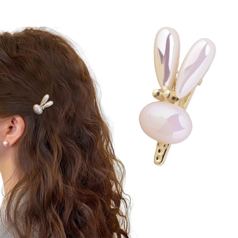 Rabbit Shaped Pearl Hair Clips for Women Girls Cute Hair Accessories for Prom Daily Tea Party Hair Clip for Women Rabbit Lovers Birthday Gift for Daughter Sister Rabbit-shaped Pearl Hair Barrette