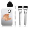 DOPENSPI Makeup Mixing Palette with 2PCS Flat Foundation Brush and Spatula and Powder Puff, Stainless Steel Makeup Palette Tray Cosmetic Palettes with Spatula Tool for Liquid Powder Cream view 1