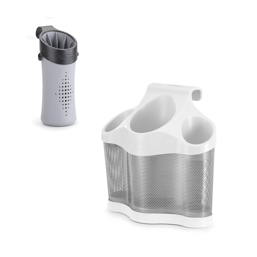 Polder Style Station White/Silver BTH-7030-94 Hot Sleeve Hair Styling Tool Storage Caddy, 3" x 3.75" x 6.25", Gray