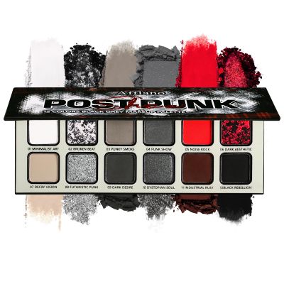 Black Grey Red Eyeshadow Palette Goth Makeup, Cold Silver Smokey Eye Shadow Compact Metallic & Matte Finishes Pigmented Burgundy Brown Cream Eyeshadow for Smokey Punk Bold Dark Vampire Gothic Clown