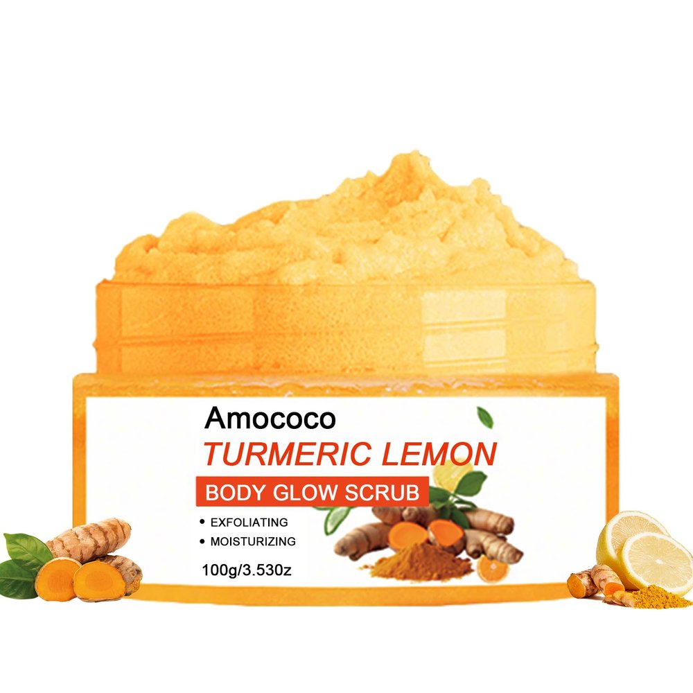 Amococo Turmeric Lemon Body Scrub, Deep Cleansing Exfoliator with Armpit Detox & Moisturization, 3.53oz