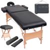 2-Zone Folding Massage Table and Stool Set, 3.9" Thick Black Portable Spa Bed with Adjustable Headrest, Professional Folding Massage Table for Therapy & Salon view 1