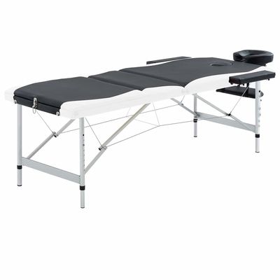 3-Zone Folding Massage Table, Portable Aluminum Black White Therapy Bed for Professional Spa Salon Home Use, Adjustable Headrest, Comfortable Cushion