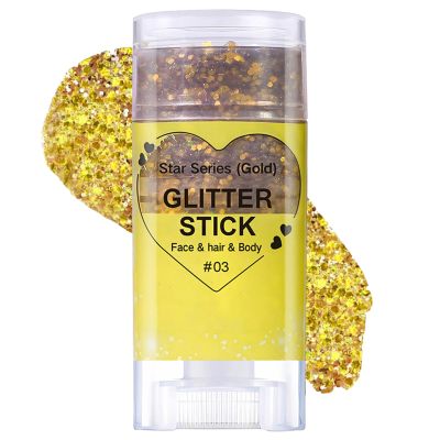 Gold Body Glitter Stick, Mardi Gras Glitter Makeup Yellow Face Paint, Eye Lip Hair Nails Body Glitter for Women Kids,Mermaid Chunky Waterproof Glitter, Festival Rave Accessories