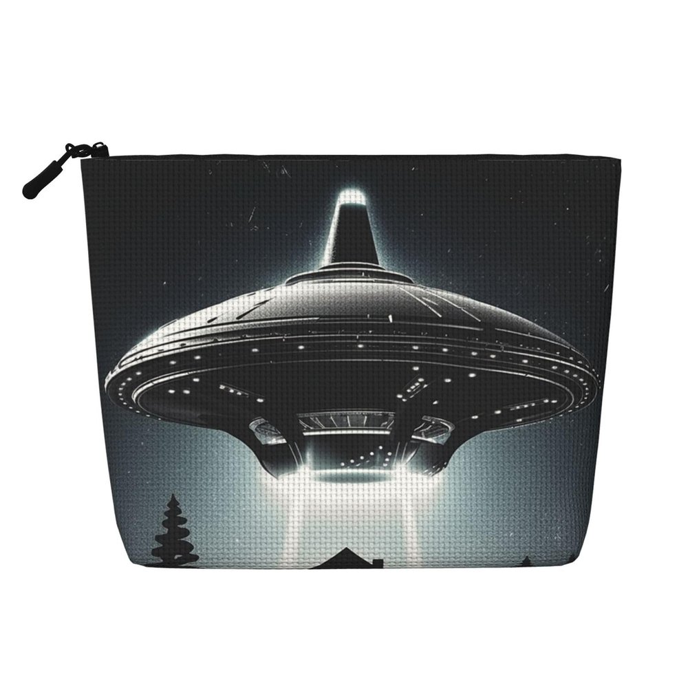 GDSHJKLW Linen Makeup Bag For Women, Waterproof Travel Cosmetic Organizer Lightweight Zipper Travel Toiletry Bag Organizer Alien Spaceship Ufo Makeup Brushes Storage Bag