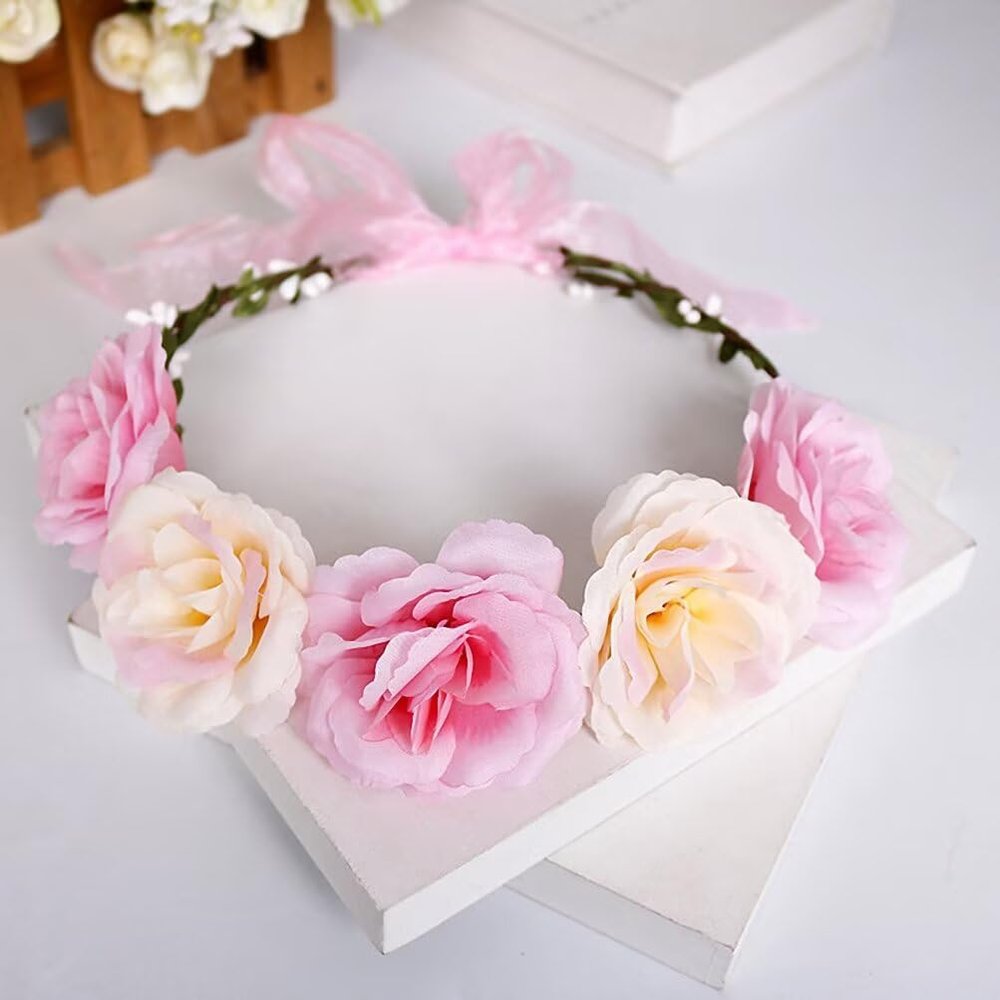 Rose Flower Crown Floral Wreath Headband Flower Headpiece Hair Accessories for Wedding Photo Shoot Festivals