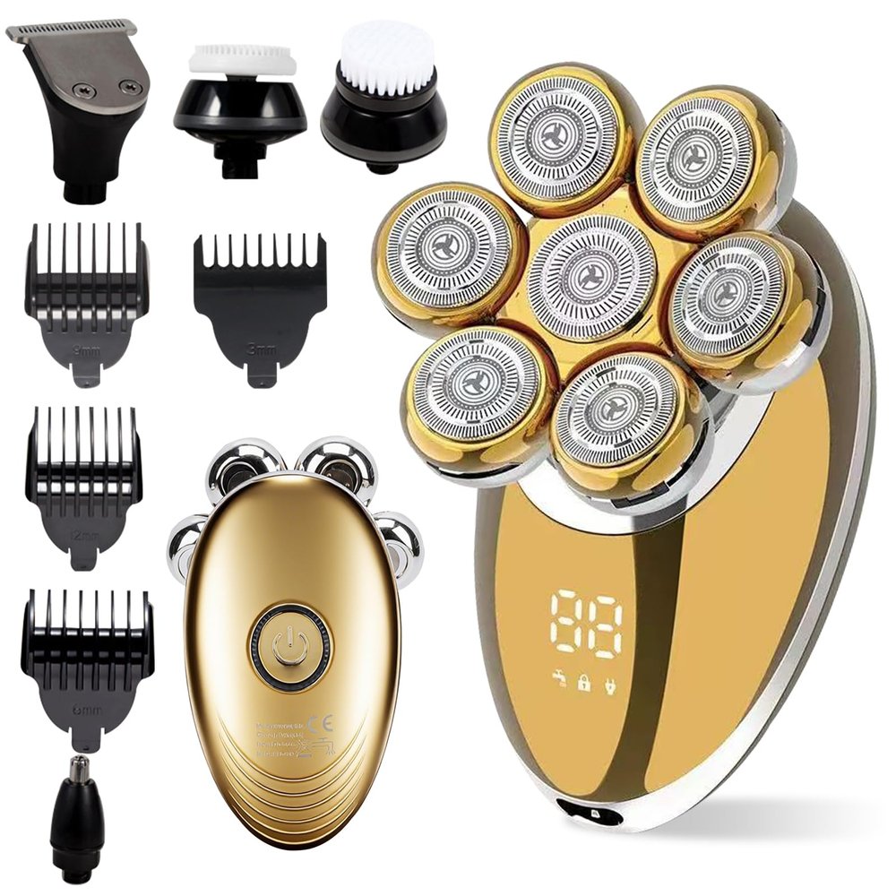 7D Floating Head Shaver for Bald Men,IPX7 Waterproof Shaving Grooming Kit,5 in 1 Men's Electric Razor,Dry/Wet Shaver for Home/Travel,Nice Trimmer Gift for Dad,Husband,Boyfriend