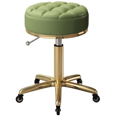 Adjustable Rolling Stool Round Swivel Chair with Wheels, Metal Titanium Gold 5 Claws, Home Work Makeup Salon Spa (Green)