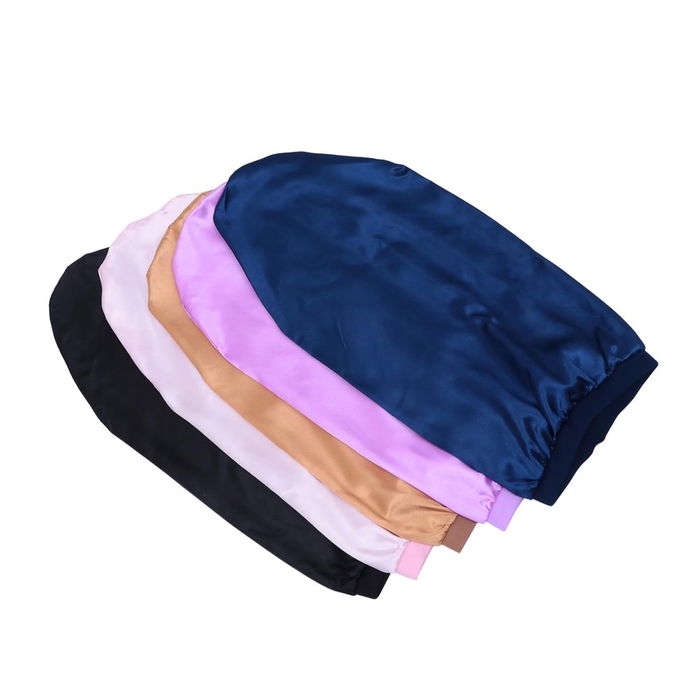 5Pcs Long Satin Sleep Caps for Women Elastic Hair Bonnets for Braids Curly Hair Full Coverage Design Light