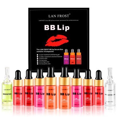 BB Lip Glow Ampoule Serum Starter Kit,Semi-Permanent Makeup Treatment, Lips Gloss BB Lips Serum, Includes 8 Vials Care Serums Exfoliating Gel and Lip Balm