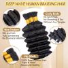 100% Human Boho Braiding Hair 120g 16inch Deep Wave Bulk Boho Hair for Braiding Curly Bundles Human Hair for Boho Braids Wet and Wavy Braiding Hair Extension No Weft 3 Bundles/Pack view 2