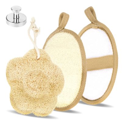 3 Pcs Egyptian Exfoliating Loofah Pad Body Scrubber Travel Size Loofah for Women Shower Loofah Spong with a Hook Natural Exfoliating Quick-Drying Designed for Travel Convenient to Pack and Carry