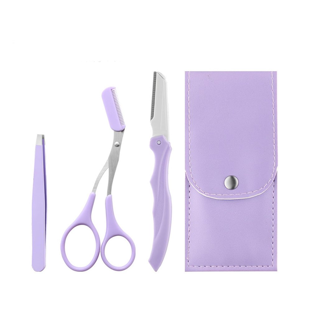 Professional 4-in-1 Eyebrow Grooming Kit | Eyebrow Clip, Eyebrow Scissors, Eyebrow Trimmer Scissor with Travel Leather Case Anti-Scratch Safety Hair Removal Eyebrow Scissors Makeup Tool
