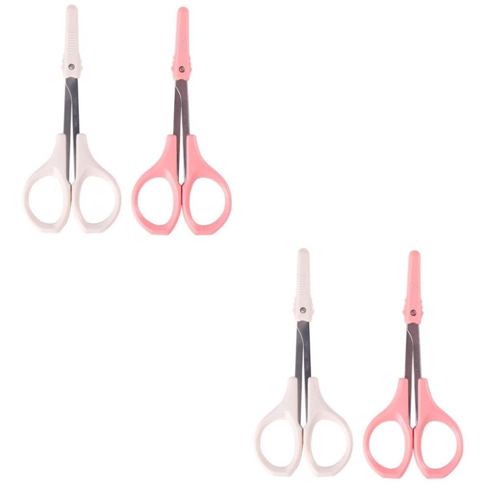 LIOOBO 2-Pack 4-Inch Stainless Steel Eyebrow Grooming Scissors Set Curved and Straight Design with Safety Covers for Precise Brow Shaping and Eyelash Trimming
