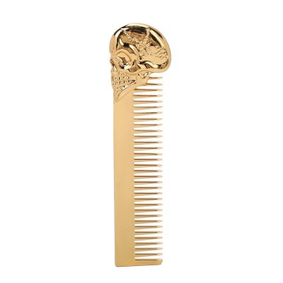 Vomeko Skull Design Pocket Comb 5.8 Zinc Alloy AntiStatic Beard Mustache Comb for Men, Travel Hair Styling Tool (GoldBlack) (Gold)