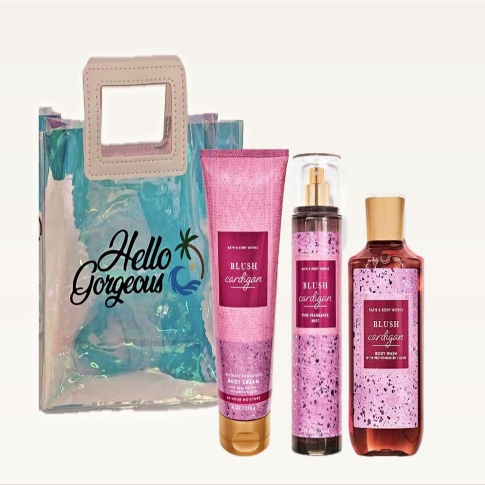 Blush Cardigann - White Barn Bath Body/Work - 3 Piece Bundle - Premium Beauty - Full Size and Hello Gorgeous Gift Bag (Packaging May Vary)