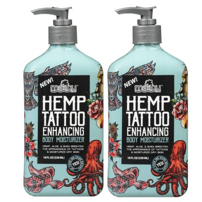 MalibuHemp Tan, Body Moisturizing Lotion for Tattoo Enhancement, 18 Fluid Ounces, 2 Pack