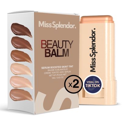 Miss Splendor Beauty Balm Skin Tint 2 Pack (Shade 4) Serum-Boosted Skin Tint Stick for Women, Hybrid Foundation & Skincare, Splendor Skin Tint, Sheer-to-Light Buildable Coverage