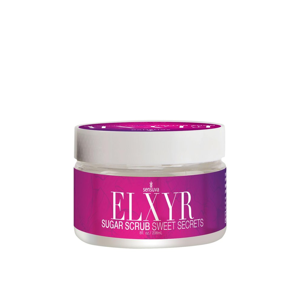 Sensuva ELXYR Sugar Scrub | Premium Exfoliating Body Scrub Removes Dead, Dry Skin for a Soft & Hydrated Feel | Nourishing Body Care | Sweet Secrets Pomegranate, Fig, Coconut, & Plumeria 8oz.