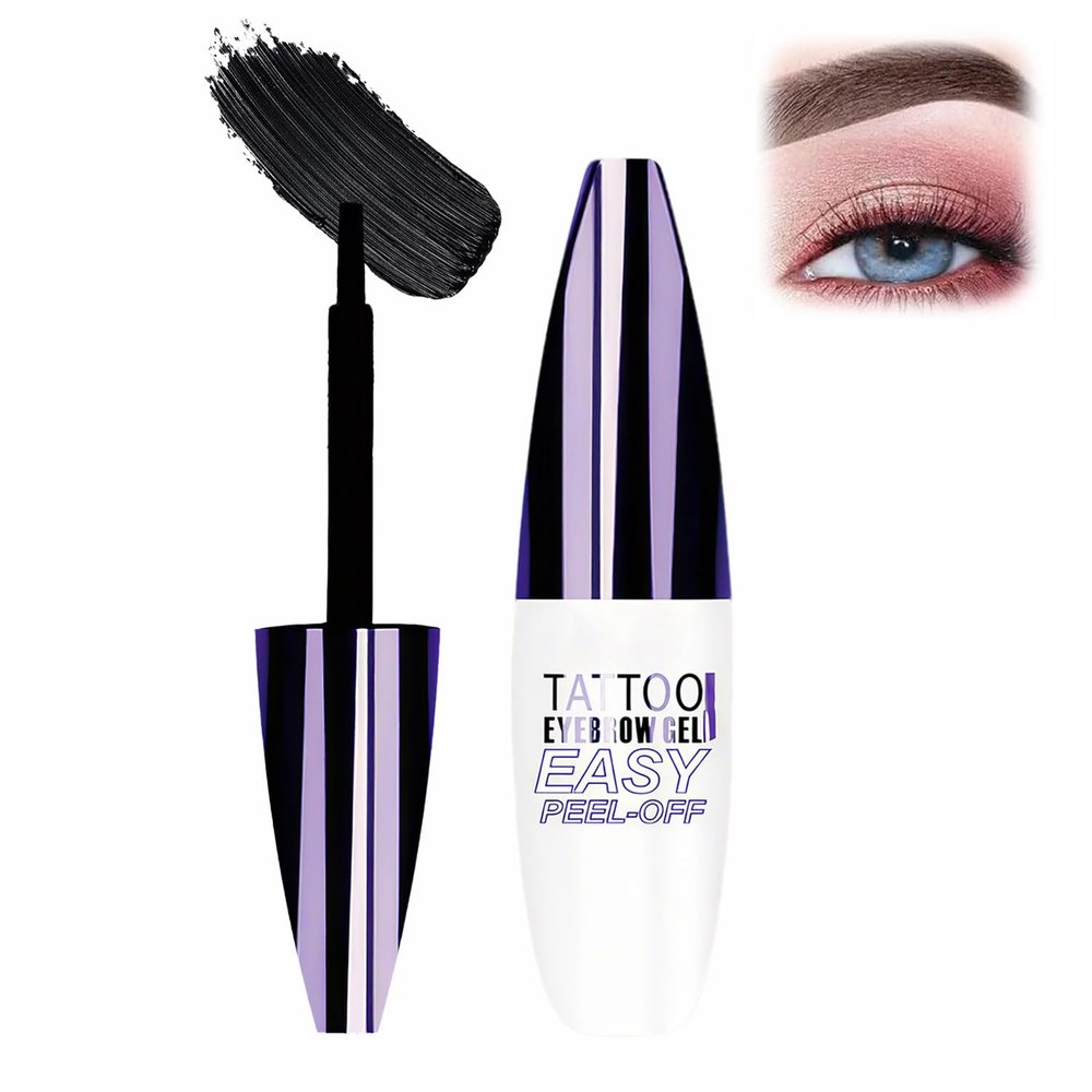 Peel Off Eyebrow Gel, Black Tattoo Eyebrow Gel Easy Peel Off, Long-lasting Natural Brow Color Up to 3 Days, Waterproof Eyebrow Tattoo for Women, Easy Application for Fuller & Defined Looking Brows