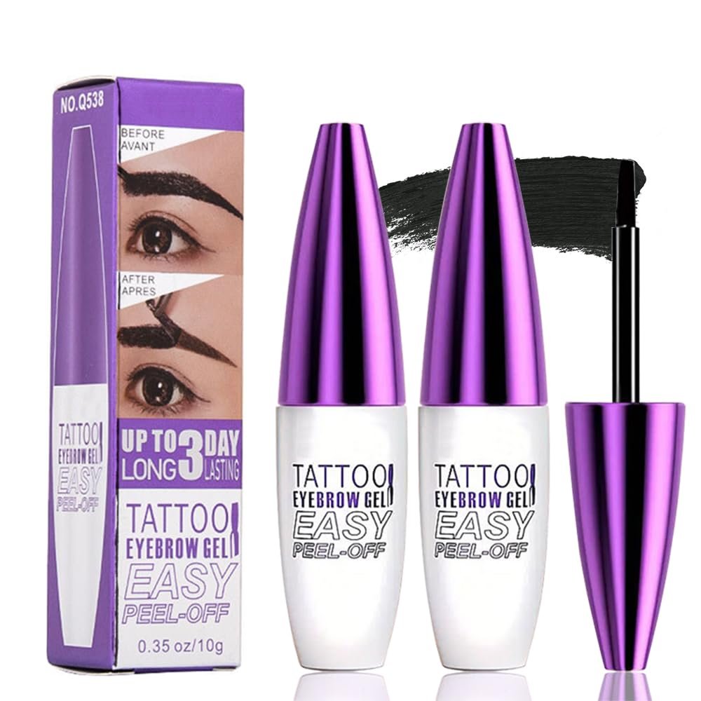 2Pcs Black Peel Off Brow Tint Gel - Waterproof & Sweatproof Tattoo Effect, Transfer-Resistant Multi-Day Wear, All Skin Types Mothers Day Gift Set