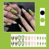 24Pcs Green Long Fake Nails Gradient Green Flower French Tip Press on Nails With Rhinestone Design Full Cover Acrylic Nails for Women Summer Nail Art Supplies view 2