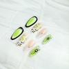 24Pcs Green Long Fake Nails Gradient Green Flower French Tip Press on Nails With Rhinestone Design Full Cover Acrylic Nails for Women Summer Nail Art Supplies view 4