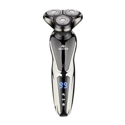 6D Electric Shaver, 3-Head Floating Design, Wet/Dry, Dual-Ring Foil, Removable Blade Head, Rechargeable, Black/Silver