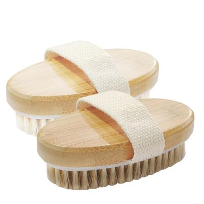 2 Pack Dry Brushing Body Brush for Lymphatic Natural Bristle Exfoliating with Massage Nodes Blood Circulation Improvement