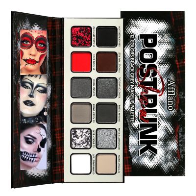 Afflano Goth Makeup Gray Black Eyeshadow Palette, Grunge Smokey Eye Eyeshadow Palette Highly Pigmented, Blendable Chrome Glitter Silver White Grey Dark Red Eye Shadow Palette, Emo SFX Halloween Makeup