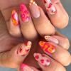 24pcs Strawberry Medium Almond Fake Nails Lattice French Tip Press on Nails Chili Flower False Nails With Glue Reusable Artificial Fingernails For Women Summer Nail Art Supplies view 1