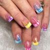 24pcs French Tip Press Nails Line Design Short Square Fake Nails Yellow Pink Blue Purple French Glue On Nails Glossy Full Coverage Acrylic Nails for Women Summer Nail Art Supplies view 1