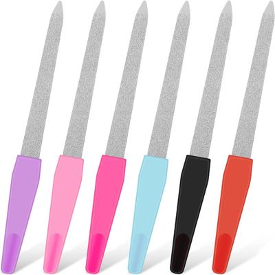 6Pcs Colorful Metal Nail Files for Natural Nails, Grit Fingernail Files with Non-Slip Handle for Women Men Toenails and Fingernails