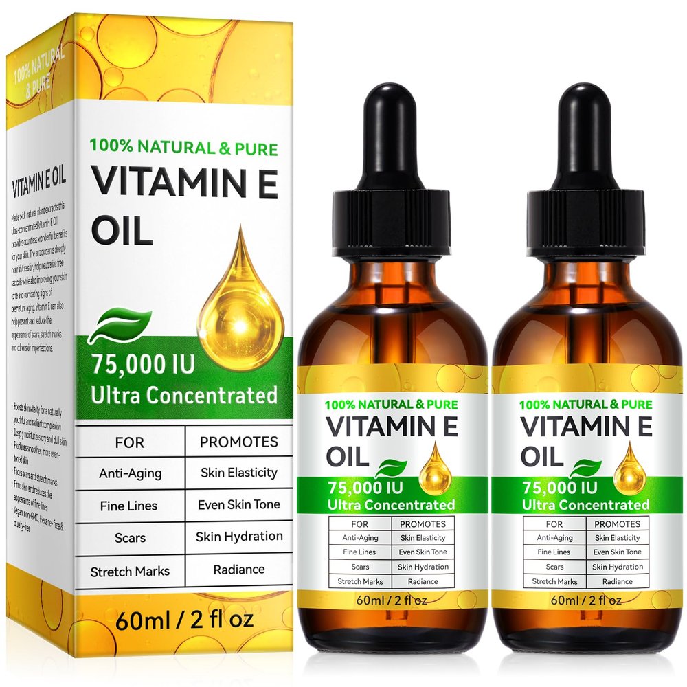 100% Pure Vitamin E Oil,120ML,75000 iu Vitamin E Oil for Face & Skin & Hair & Body & Scars,Cold Pressed for Anti-Aging, Nourishing Massage Oil, Reduce Scars, Fine Lines, Moisturize and Radiant Skin