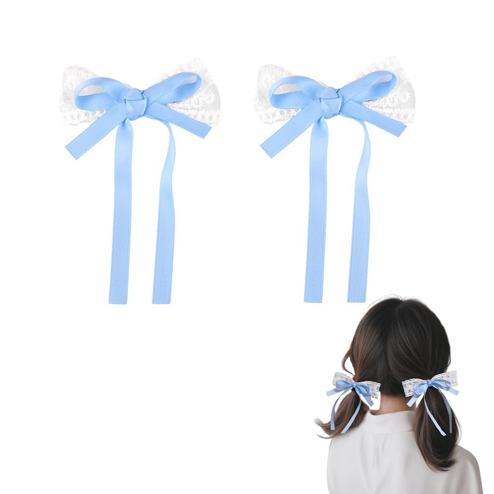 1 Pair Blue Hair Bow Clips for Women Girls Lace Bowknot Hair Clip for Girls Bow Hair Barrette for Thin Thick Hair Accessories for Dress Party Prom