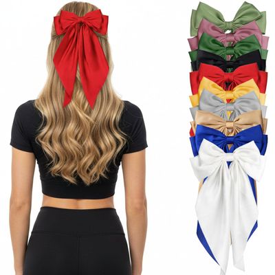 10PCS Large Satin Hair Bows for Girls & Women Oversized Long Tail Ribbon Bow Clips with French Barrettes Big Silky Hair Accessories for Ponytails, School, Cheer, Wedding & Daily Fashion Looks