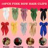 10PCS Large Satin Hair Bows for Girls & Women  Oversized Long Tail Ribbon Bow Clips with French Barrettes  Big Silky Hair Accessories for Ponytails, School, Cheer, Wedding & Daily Fashion Looks view 2