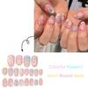 24Pcs Summer Flower Fake Nails White French Press on Nails Short Almond Glossy Artificial Acrylic Nails Reusable for Women DIY Blue Pink White Spring Summer Floral Manicure Supplies view 3