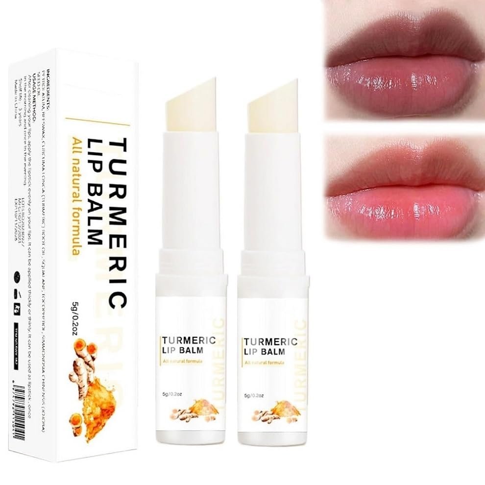2PCS Turmeric Lip Scrub for Dark Lips, Moisturizing Lip Blam for Smokers, Exfoliating Lip Blam, Dark Lips Corrector Cream, Lip Exfoliator Scrub for Lip Softening & Hydration, Fade Lip Lines