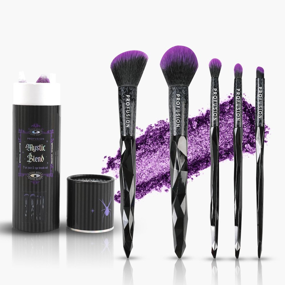 Profusion Cosmetics Mystic Blend Makeup Brush Set 5 Pc Face & Eye Sculpting Brushes for Cosplay & Everyday Glam, Vegan & Cruelty-Free, Travel-Friendly Design