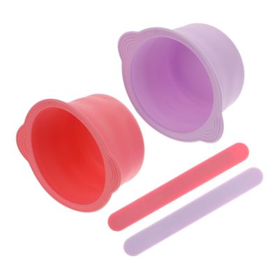 4pcs Silicone Wax Pot Liner Foldable High Wax Heating Bowls with Scraper Sticks for Hair Removal Non Stick and Reusable Pink and Purple